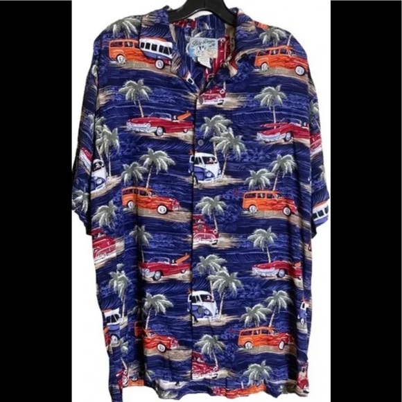 Big Digs Men’s Hawaiian “ Surfing Beach Cars Short Sleeve Shirt Size 4X - Picture 2 of 14